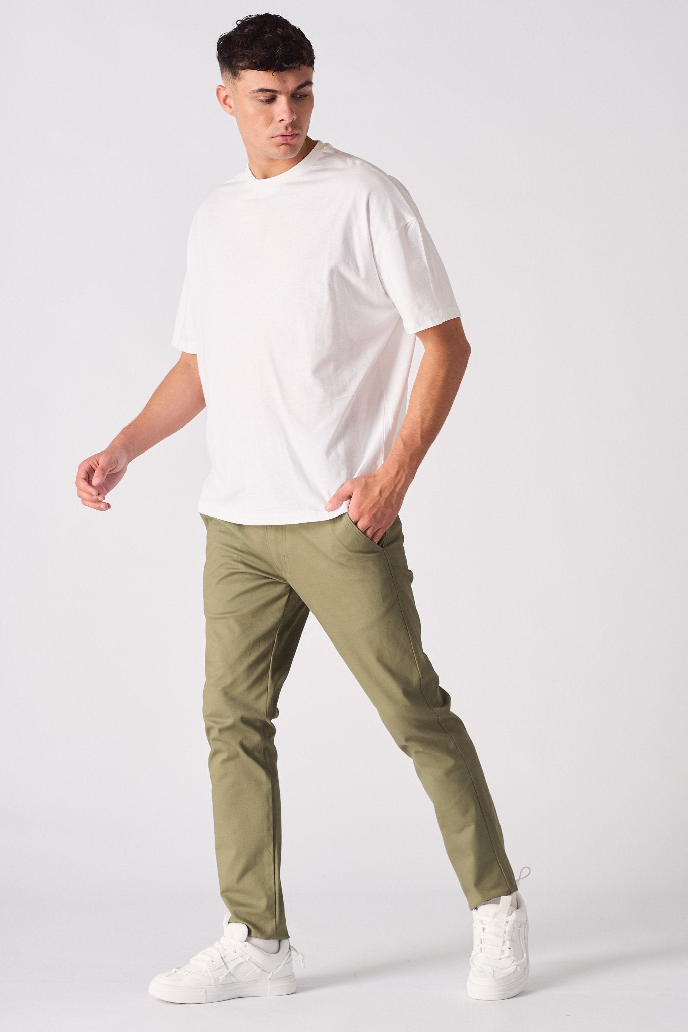 KINGSLEY Slim Fit Stretch Chino Pants - Light Green - JMOJO - Men's Chino Trousers