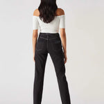 Full back view of Ladies Black Wash Popper Detail Jeans highlighting the fit