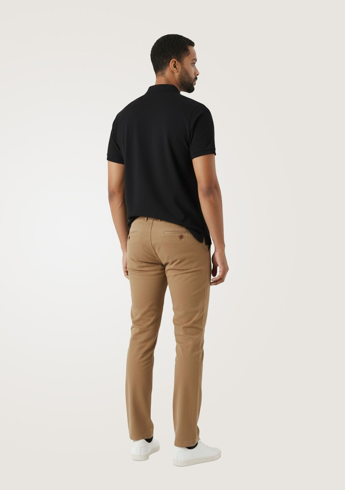 Back full view of light brown colour pant styling