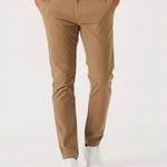 Close up front detail of chino pants light brown