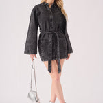 LONG SLEEVE WRAP DRESS - BLACK - JMOJO - Women's Denim Dresses