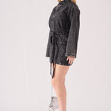 LONG SLEEVE WRAP DRESS - BLACK - JMOJO - Women's Denim Dresses
