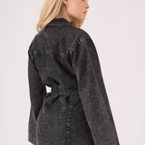 LONG SLEEVE WRAP DRESS - BLACK - JMOJO - Women's Denim Dresses