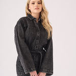 LONG SLEEVE WRAP DRESS - BLACK - JMOJO - Women's Denim Dresses