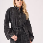 LONG SLEEVE WRAP DRESS - BLACK - JMOJO - Women's Denim Dresses