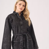 LONG SLEEVE WRAP DRESS - BLACK - JMOJO - Women's Denim Dresses