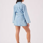 LONG SLEEVE WRAP DRESS - LIGHT BLUE - JMOJO - Women's Denim Dresses