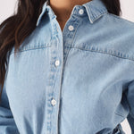 LONG SLEEVE WRAP DRESS - LIGHT BLUE - JMOJO - Women's Denim Dresses