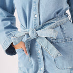 LONG SLEEVE WRAP DRESS - LIGHT BLUE - JMOJO - Women's Denim Dresses