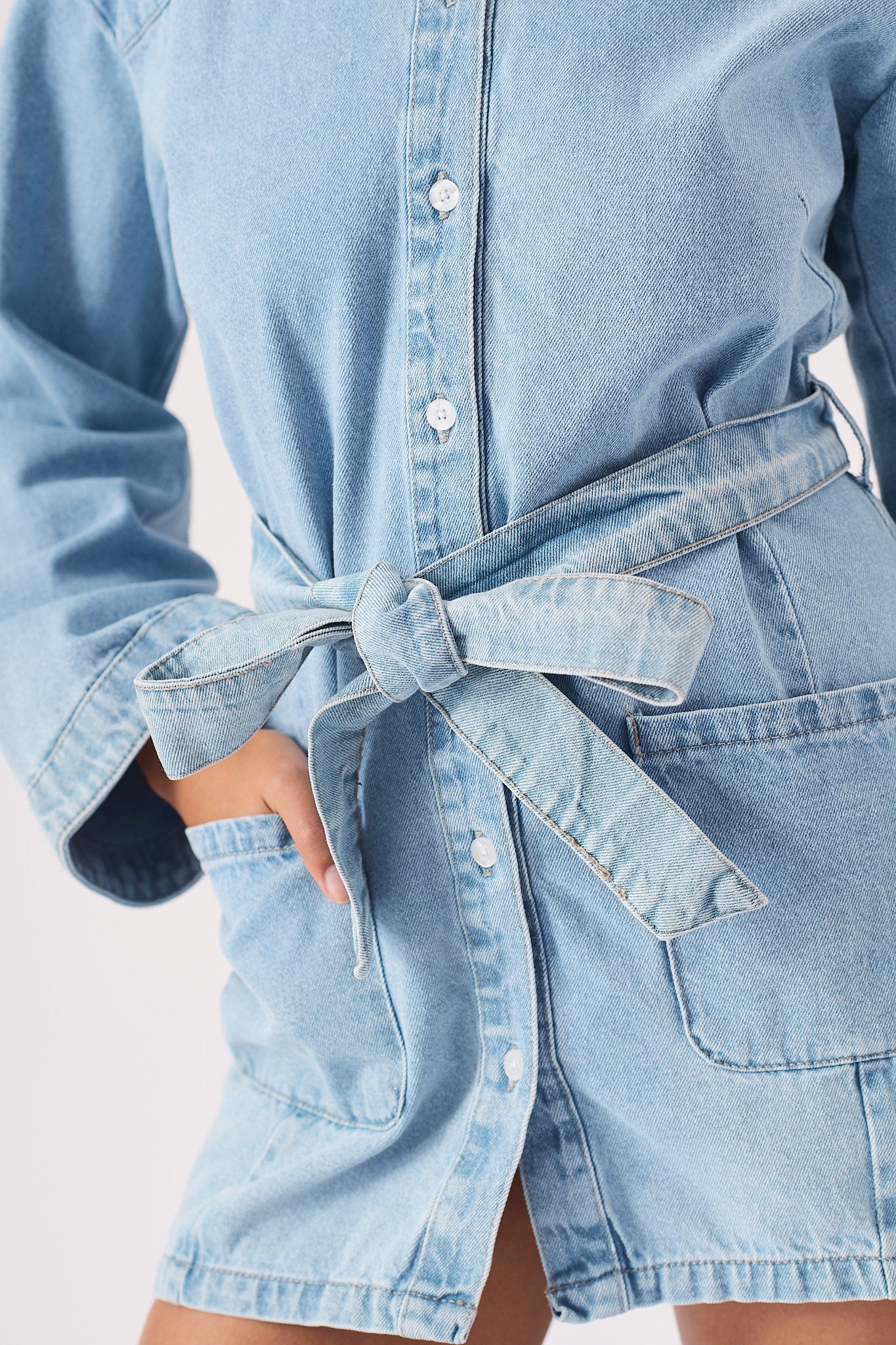 LONG SLEEVE WRAP DRESS - LIGHT BLUE - JMOJO - Women's Denim Dresses