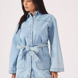 LONG SLEEVE WRAP DRESS - LIGHT BLUE - JMOJO - Women's Denim Dresses