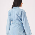 LONG SLEEVE WRAP DRESS - LIGHT BLUE - JMOJO - Women's Denim Dresses