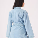 LONG SLEEVE WRAP DRESS - LIGHT BLUE - JMOJO - Women's Denim Dresses