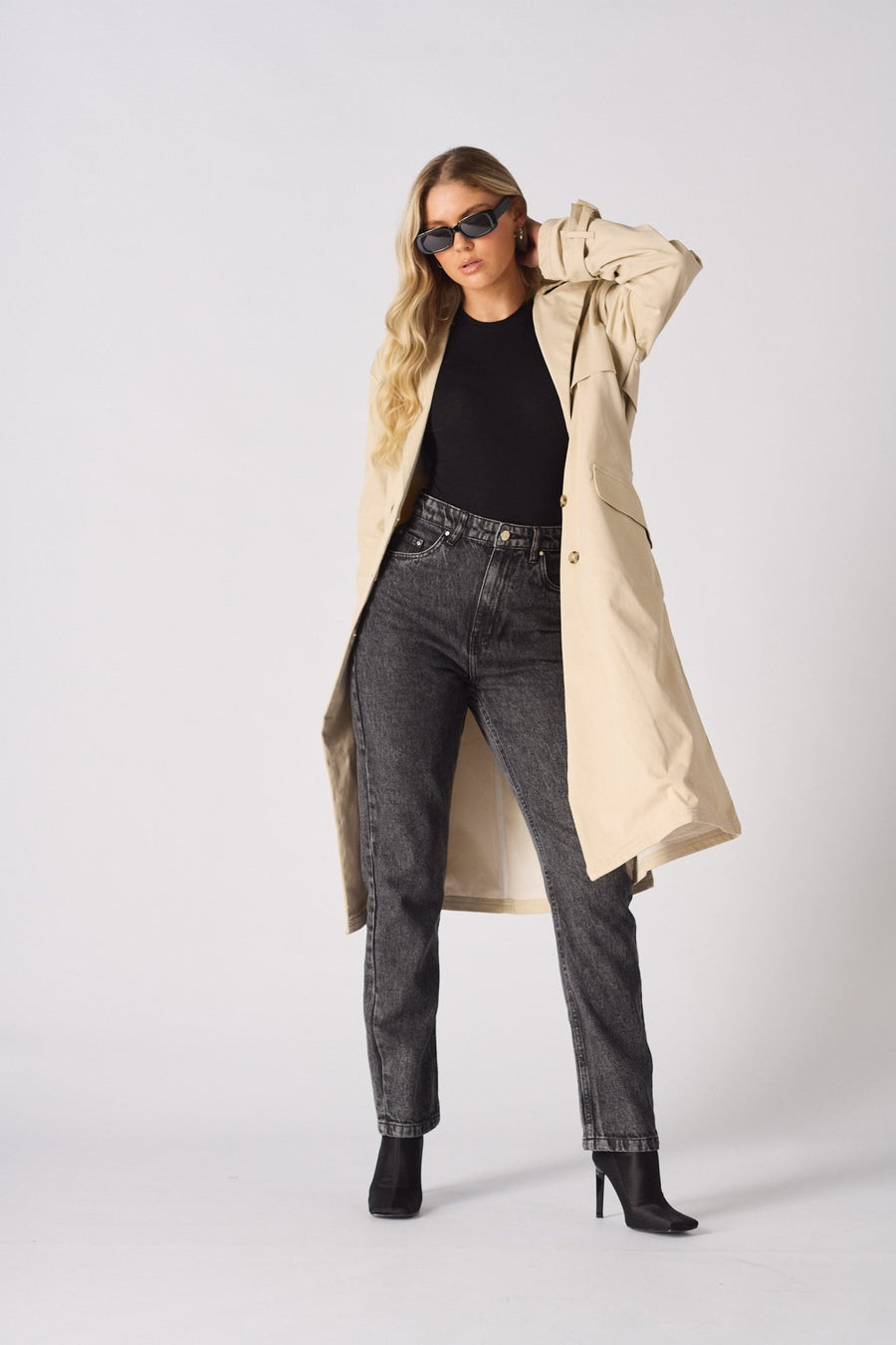 LONGLINE BELTED TRENCH COAT - STONE - JMOJO - Women's Trench Coat