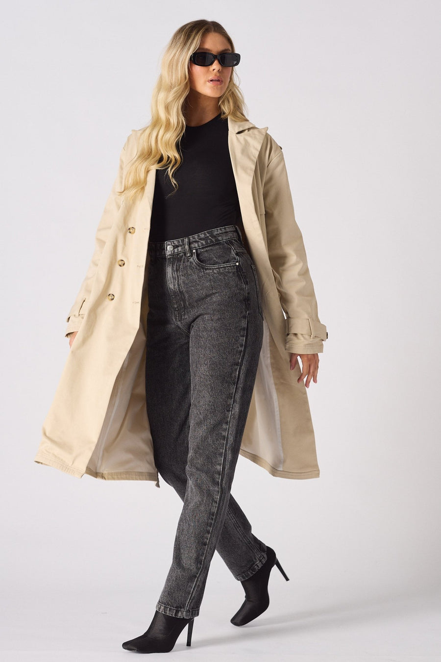 LONGLINE BELTED TRENCH COAT - STONE - JMOJO - Women's Trench Coat