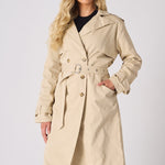 LONGLINE BELTED TRENCH COAT - STONE - JMOJO - Women's Trench Coat