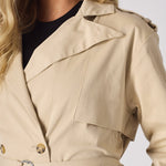 LONGLINE BELTED TRENCH COAT - STONE - JMOJO - Women's Trench Coat