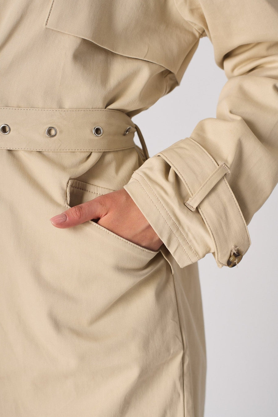 LONGLINE BELTED TRENCH COAT - STONE - JMOJO - Women's Trench Coat