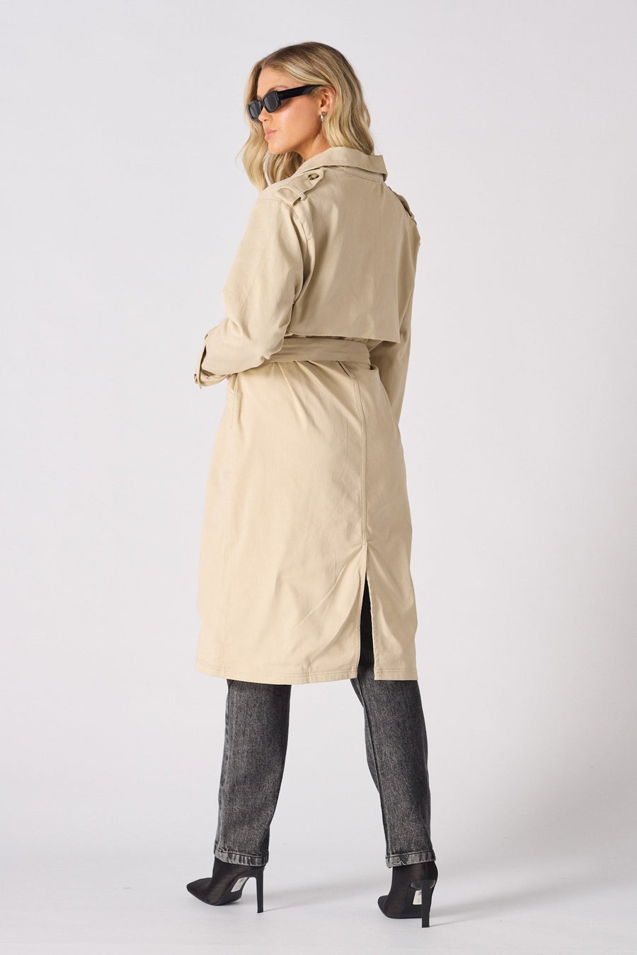 LONGLINE BELTED TRENCH COAT - STONE - JMOJO - Women's Trench Coat