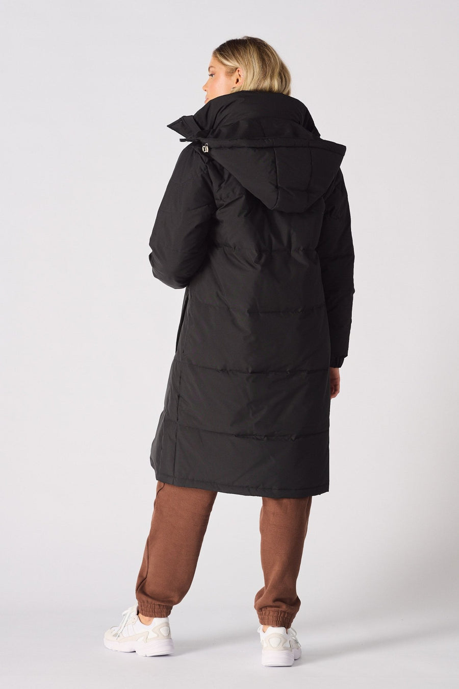 Longline Hooded Puffer Coat - BLACK - JMOJO - Women's puffer coat