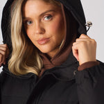 Longline Hooded Puffer Coat - BLACK - JMOJO - Women's puffer coat