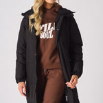 Longline Hooded Puffer Coat - BLACK - JMOJO - Women's puffer coat