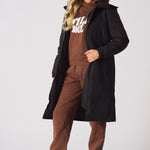 Longline Hooded Puffer Coat - BLACK - JMOJO - Women's puffer coat