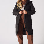 Longline Hooded Puffer Coat - BLACK - JMOJO - Women's puffer coat