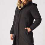 Longline Hooded Puffer Coat - BLACK - JMOJO - Women's puffer coat