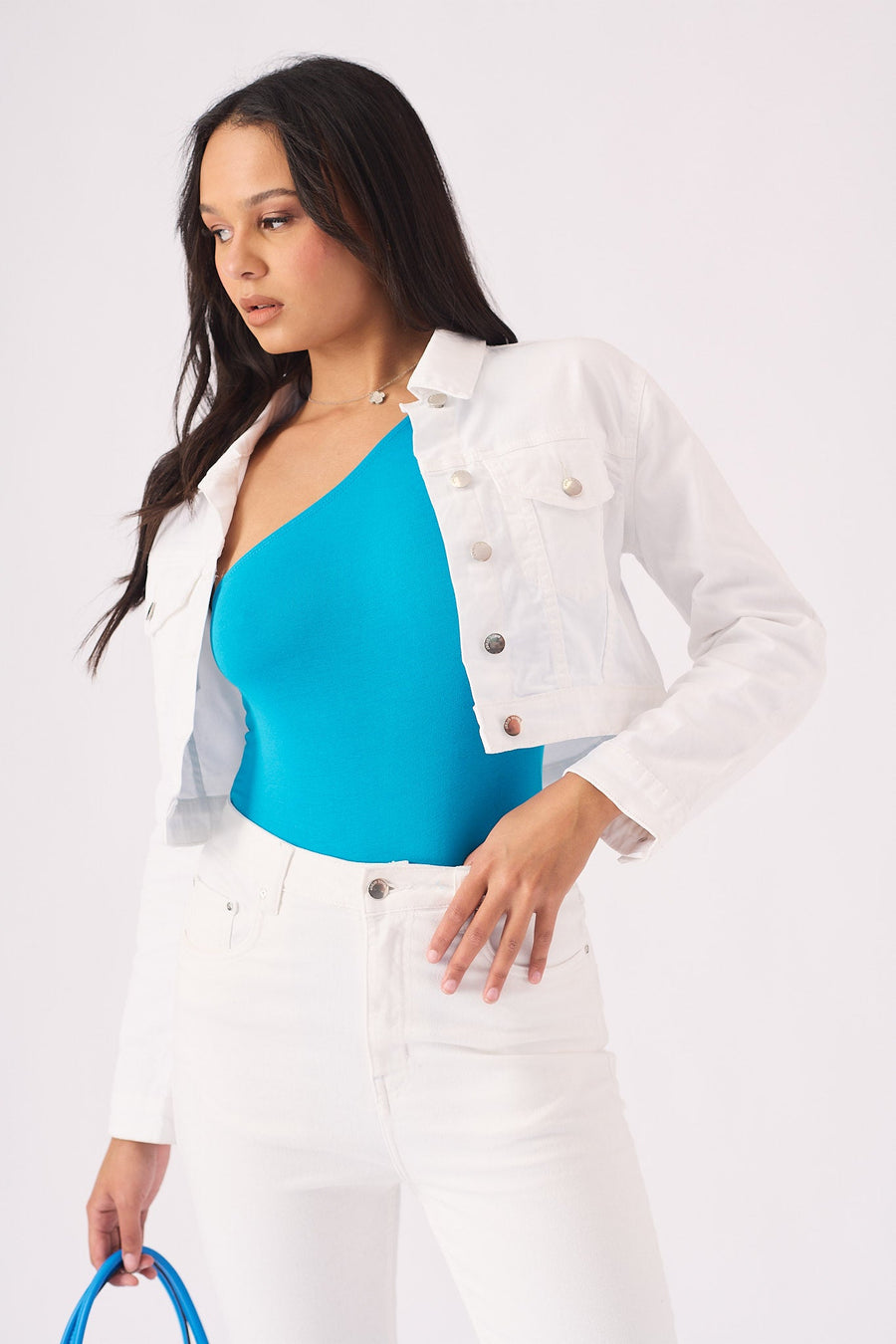 Loom Cropped Denim Jacket – White - JMOJO - Women's Cropped Denim Jackets