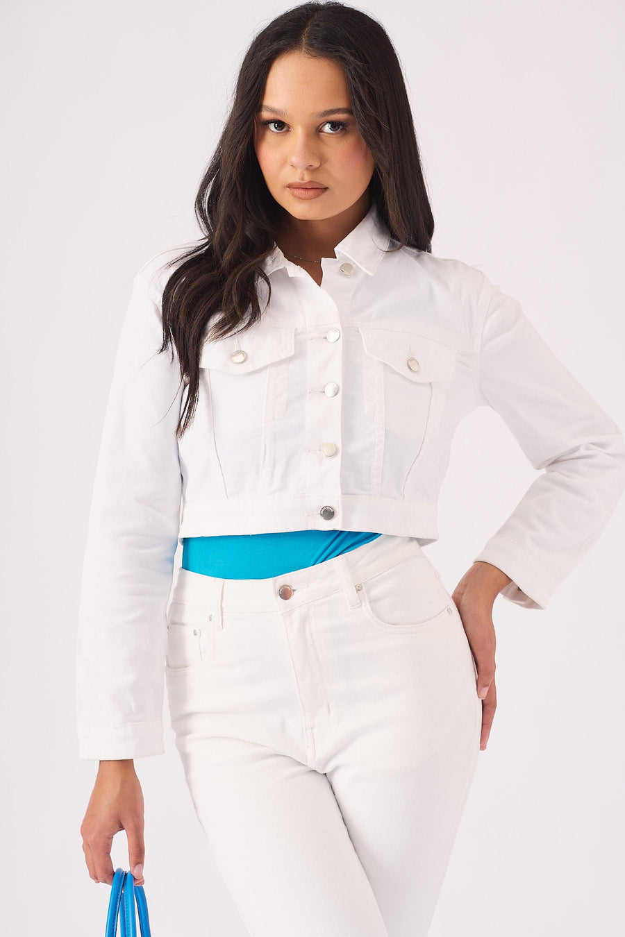 Loom Cropped Denim Jacket – White - JMOJO - Women's Cropped Denim Jackets