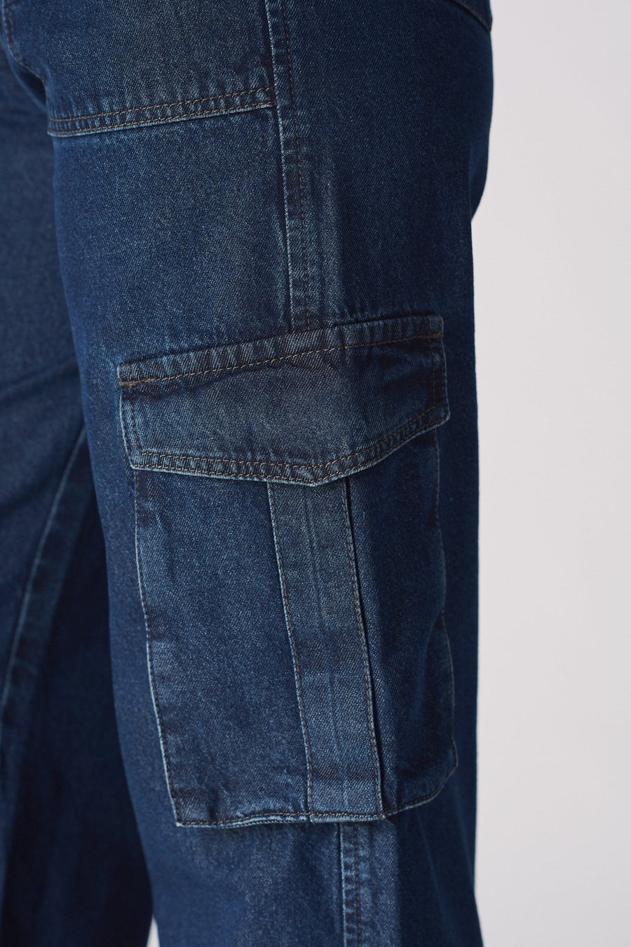 Luxzi High Waisted Wide Leg Cargo Jeans - Blue - JMOJO - Women's wide leg cargo jeans