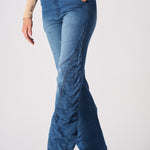MAIA Ruched High Waisted Flare Jeans - Mid Blue - JMOJO - Women's Flare Jeans