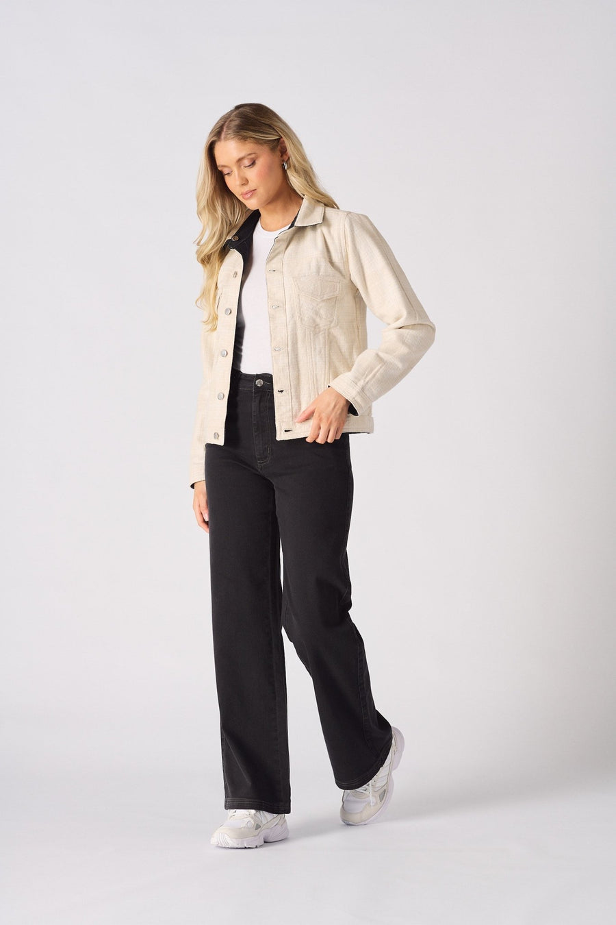 Mason 2 - in - 1 Reversible Denim Jacket – Beige & Black - JMOJO - Women's Denim Jacket Reversible