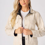 Mason 2 - in - 1 Reversible Denim Jacket – Beige & Black - JMOJO - Women's Denim Jacket Reversible