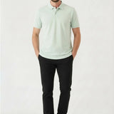 Full back view showcasing the tailored fit of mens black slim fit trousers.
