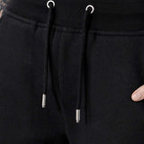mens black sweat shorts drawstring and silver aglet