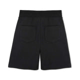 mens black sweat shorts flat lay back showing two patch pockets