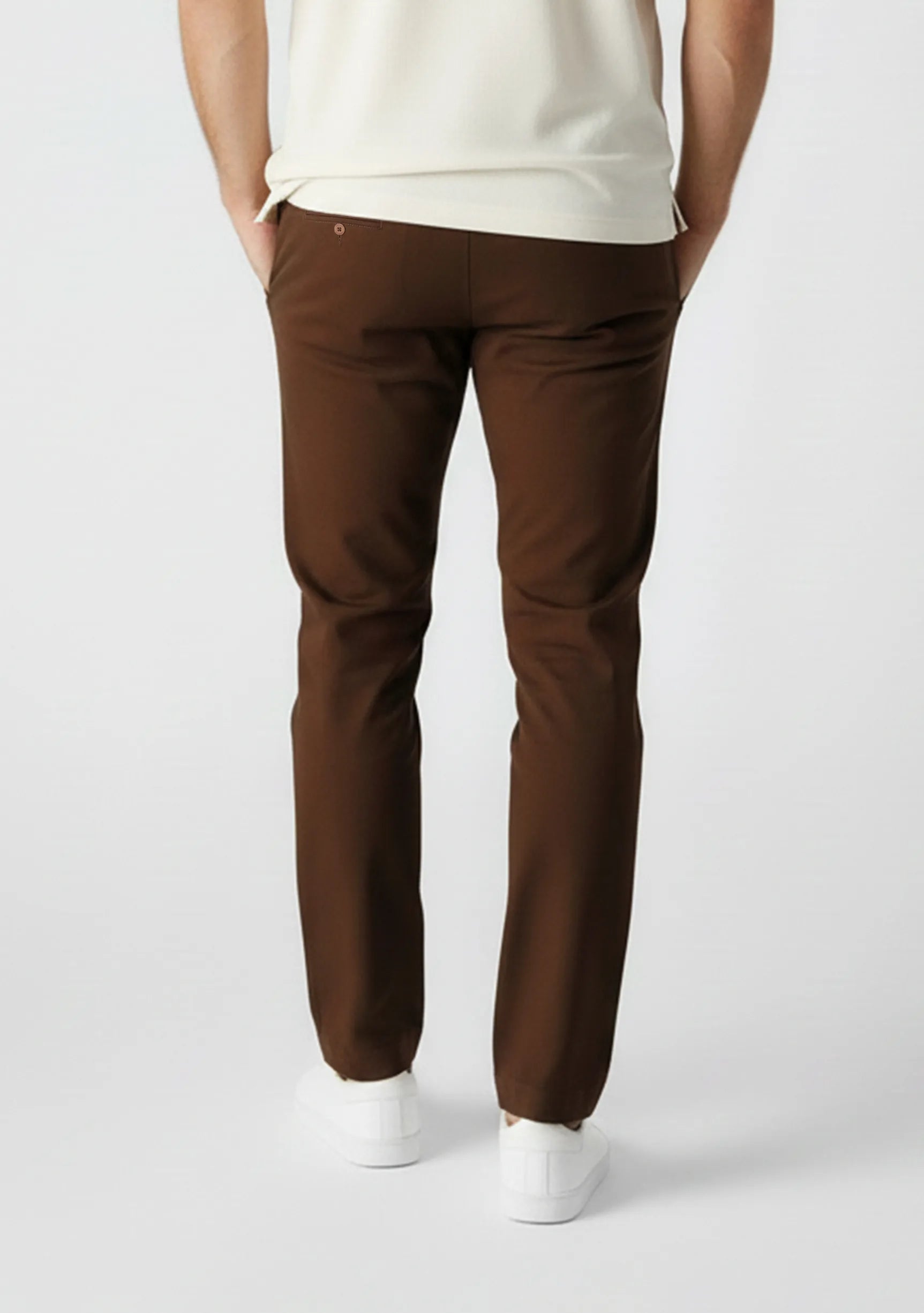 Close up back fit of JMOJO mens dark brown pants