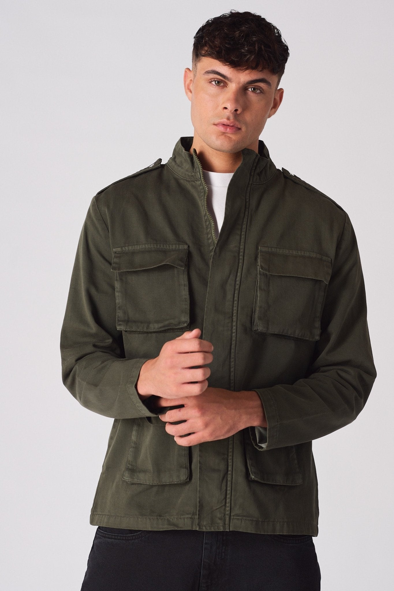 MILITARY DENIM JACKET - GREEN - JMOJO - Men's Cargo Denim Jackets
