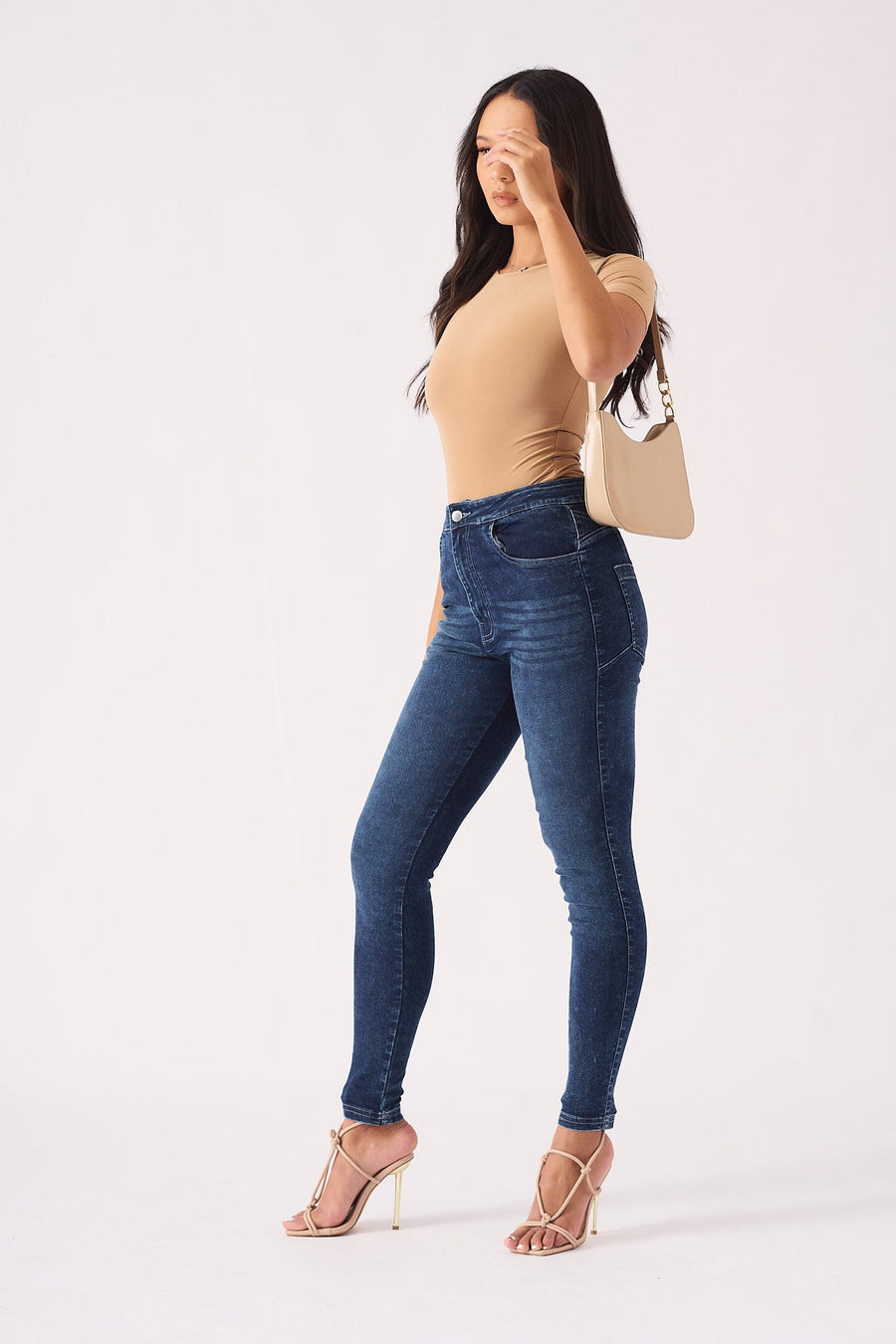 Muffi Sculpt High Rise Stretch Skinny Jeans - Mid Blue - JMOJO - Women's Skinny Jeans