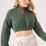 Noor Half Zip Sweatshirt – Green - JMOJO - Women's Copped Sweatshirts