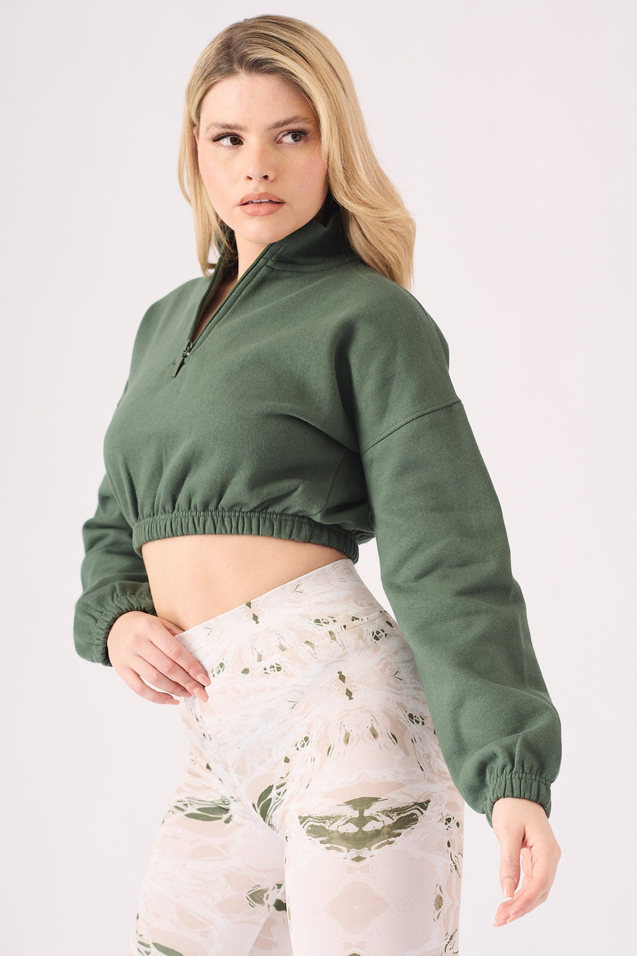 Noor Half Zip Sweatshirt – Green - JMOJO - Women's Copped Sweatshirts