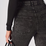 NYXIA High Waisted Fitted Flare Jeans - Black Acid Wash - JMOJO - Women's Flare Jeans