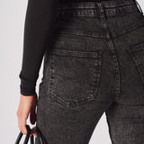 NYXIA High Waisted Fitted Flare Jeans - Black Acid Wash - JMOJO - Women's Flare Jeans