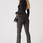 NYXIA High Waisted Fitted Flare Jeans - Black Acid Wash - JMOJO - Women's Flare Jeans