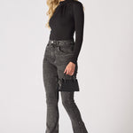 NYXIA High Waisted Fitted Flare Jeans - Black Acid Wash - JMOJO - Women's Flare Jeans