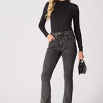 NYXIA High Waisted Fitted Flare Jeans - Black Acid Wash - JMOJO - Women's Flare Jeans