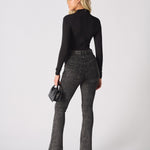 NYXIA High Waisted Fitted Flare Jeans - Black Acid Wash - JMOJO - Women's Flare Jeans
