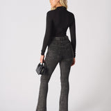 NYXIA High Waisted Fitted Flare Jeans - Black Acid Wash - JMOJO - Women's Flare Jeans